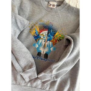 Vintage Walt Disney World Icons Foil Sweatshirt Gray Kids Large